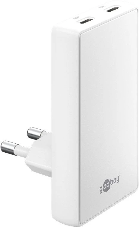 Įkroviklis Goobay Dvigubas USB-C PD GaN 90 Plokščias Greitas Įkroviklis (45W) Baltas
