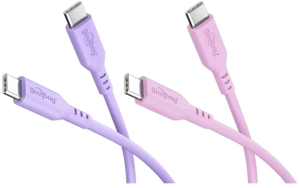 Kabelis USB Goobay Rinkinys Berry Swirl: 2 silikonowe kable USB-C, 1,5 m, liliowy rožinė