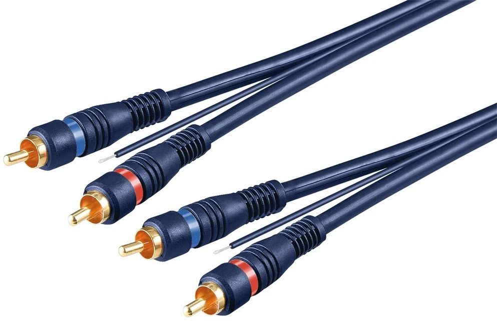 Goobay Automobilio Hi-Fi stereo RCA jungties kabelis, dvigubai ekranuotas, 5 m, 2 x RCA, vyriškas, 2 x RCA, vyriškas, 5 m, mėlynas, raudonas