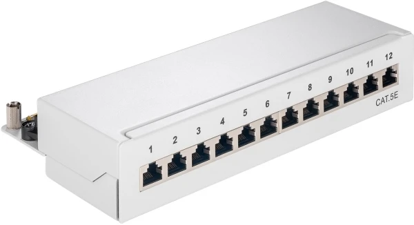 Goobay CAT 5e Mini/stalinis pach panelis, 12 portų, RJ-45, Cat5e, 22/26, pilkas, montuojamas ant sienos, 212 mm