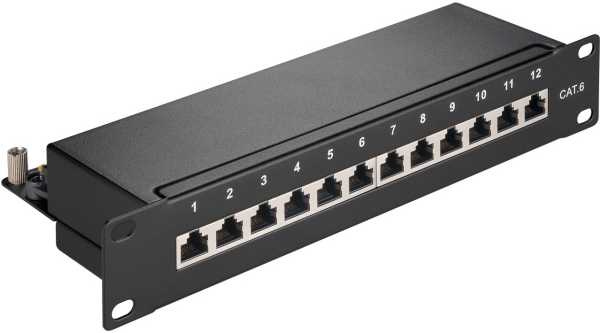 Goobay CAT 6 komutacinė panelė 10 colių (25,4 cm), 12 prievadų – juodos spalvos