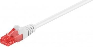 Goobay CAT 6 pataisų kabelis U/UTP | 68632 | Iš anksto prijungtas, neekranuotas LAN kabelis su 2x RJ45 kištukais tinklo komponentams prijungti; Aukštos kokybės variu dengtas aliuminio laidas (CCA) ir auksinu dengti kontaktai garantuoja puikų, galingą tinklo ryšį; RJ45 jungties užrakto apsauga neleidžia užraktui užsikabinti ar nutrūkti, padeda užtikrinti patikimą interneto ryšį; Apsauga nuo lenkimo ir tvirtas PVC apvalkalas efektyviai apsaugo Ethernet kabelį nuo lūžimo; CAT 6 tinklo kabelis tinka Gigabit Ethernet iki 10/100/1000 Mbit/s greičiu; Tinklo kabelio ilgis, nurodytas ant suformuoto plono įtempimo sumažinimo | Baltas | 0,5 m