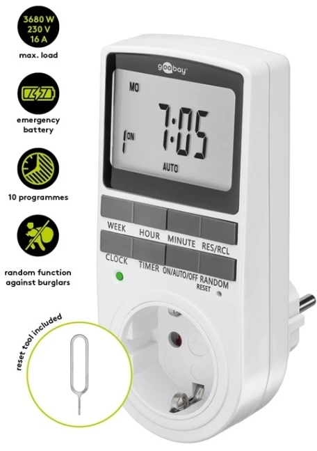 Skaitmeninis laiko programuotojas 230V 3680W IP20 - Goobay 64900