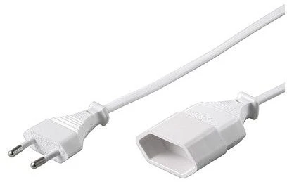 Goobay Ilginamasis laidas su Europlug kištuku, 2 m, balta, 2 m, maitinimo kištuko tipas C, maitinimo kištuko tipas C, H03VVH2-F, 250 V