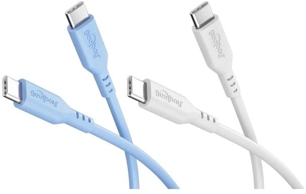 Kabelis USB Goobay Rinkinys Ice Breeze: 2 silikonowe kable USB-C, 1,5 m, mėlyna balta