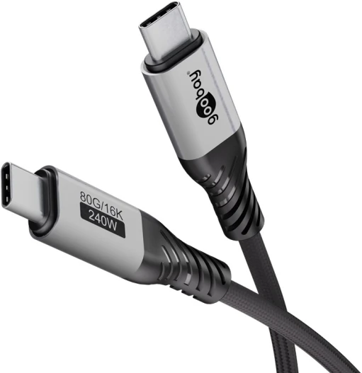Goobay Kabelis USB-C, USB4 2.0 versija, 1 m, juoda pilka - Kabelio ilgis 1 m