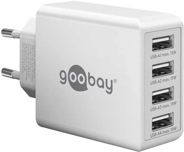 „Goobay 44962“ 30 W USB-A daugiaportinis įkroviklis, baltas
