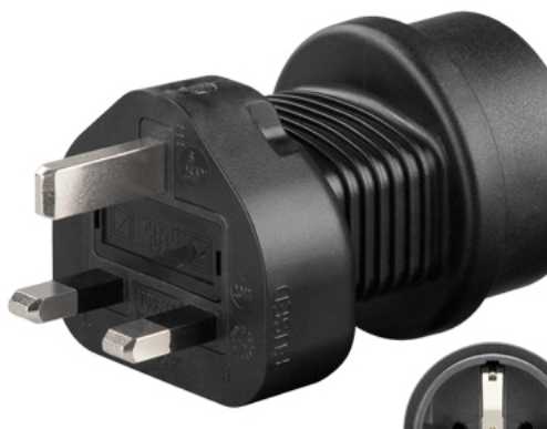 Goobay Maitinimo adapteris UK, Juodas, F tipas, G tipas (UK), Tiesus, Tiesus, 250 V, 5 A