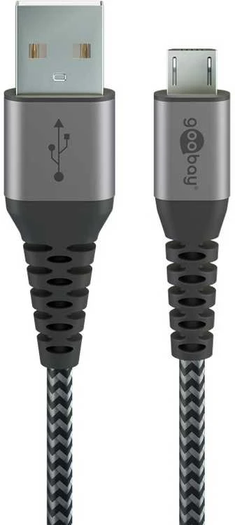 Kabelis USB Goobay USB-A - microUSB 1 m Pilka (49282)