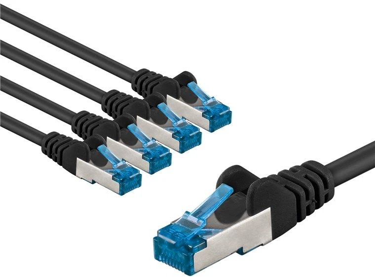 Goobay CAT 6A kabelis krosowy, S/FTP (PiMF), 2 m, juoda, komplektas 5 - Długość kabla 2 m (RB67538)