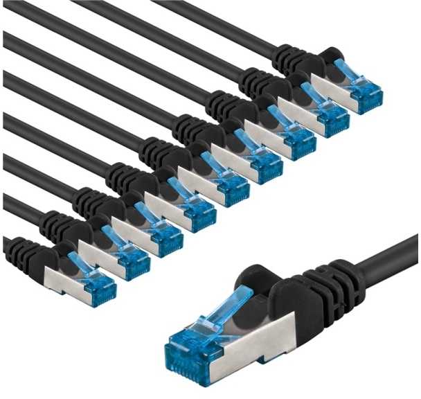 Goobay CAT 6A kabelis krosowy, S/FTP (PiMF), 1 m, juoda, komplektas 10 - Długość kabla 1 m
