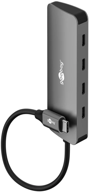 „Goobay Slim“ 4 prievadų USB šakotuvas, USB-C į USB-C, 10 Gbit/s, Pilkas | 76565