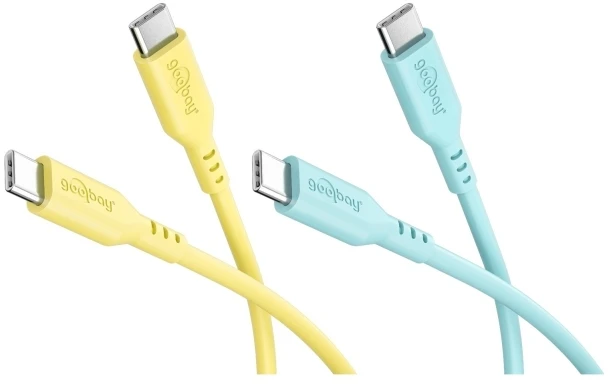 Goobay Rinkinys Tropic Glow: 2 silikonowe kable USB-C, 1,5 m, geltona turkio
