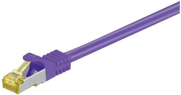 Goobay RJ45 pataisomasis kabelis, CAT 6A S/FTP (PiMF), 500 MHz su CAT 7 neapdorotais kabeliais, violetinė – laido ilgis 1,5 m
