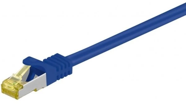 Goobay RJ45 tinklo kabelis CAT 6A S/FTP (PiMF), 500 MHz, su CAT 7 neapdorotu kabeliu, mėlynas, 10m, 10 m, Cat7, S/FTP (S-STP), RJ-45, RJ-45, Mėlynas