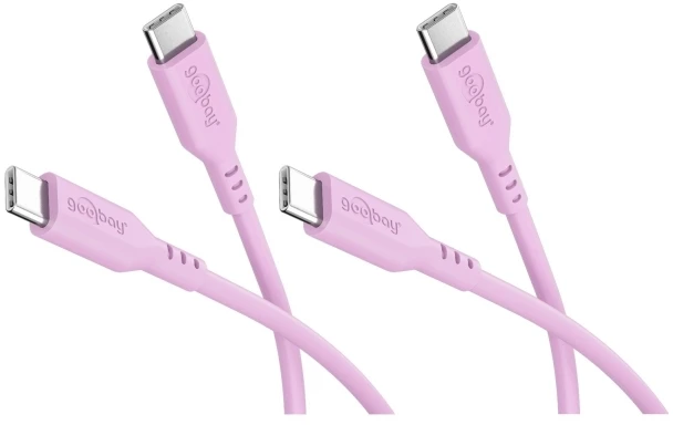 Goobay USB kabelių rinkinys, 2 silikoniniai USB-C kabeliai, 1,5 m, rožinės spalvos