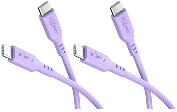 Goobay USB kabelių rinkinys, 2 silikoniniai USB-C kabeliai, 1,5 m, alyvinės spalvos