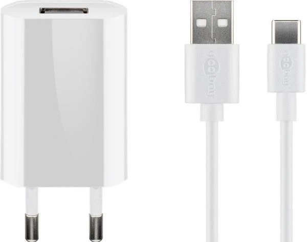 Goobay USB-C įkroviklio rinkinys, 5 W, maitinimo blokas su USB-C kabeliu, 1 m, balta, skirta naudoti patalpose, AC, 5 V, 1 m, balta