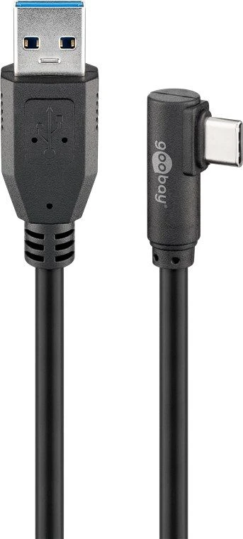 Goobay USB-C į USB A 3.0 kabelis, 90°, juodas, 2 m, USB A, USB C, USB 3.2 Gen 1 (3.1 Gen 1), 5 Gbit/s, juodas