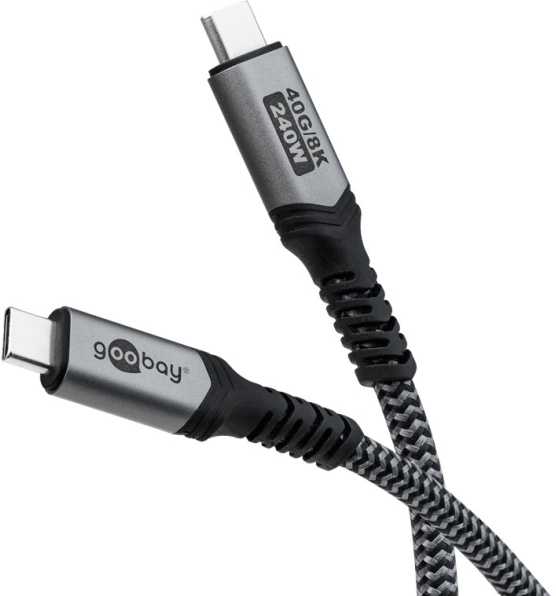 Goobay USB-C Cable, USB4, 1.8 m, juodas, sidabrinis