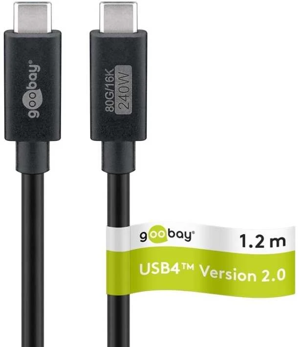 Goobay USB C – USB4 2.0 PD laidas – juodas – 1.2 m
