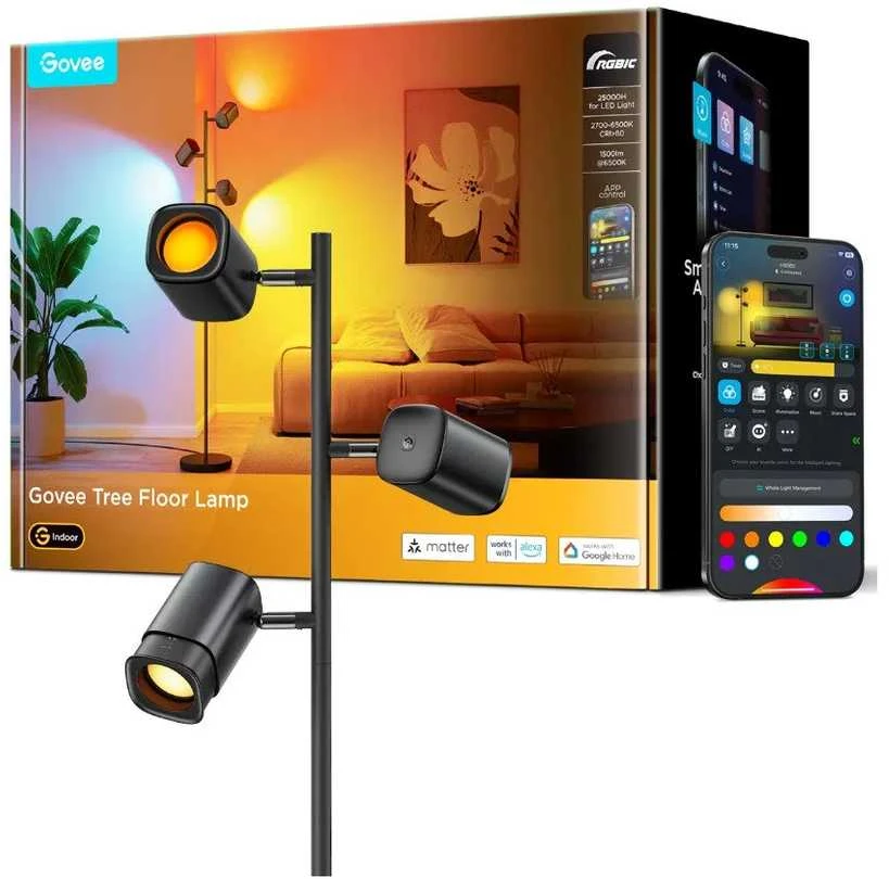 Govee LED grindų lempa su 3 galvutėmis, 157 cm, juoda, H60B2
