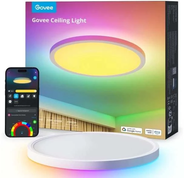 Govee H80A1 12 colių RGBWW + RGBIC apvalus išmanusis lubinis šviestuvas | Lampa sufitowa LED | 2400lm, 2200K-6500K, 2.4GHz Wi-Fi + Bluetooth