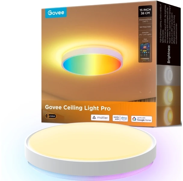 „Govee“ apvalus išmanusis lubinis šviestuvas | Pakankamai galingas LED šviestuvas | 4300 lm | 2700K–6500K | 2,4 GHz | „Wi-Fi“ + „BT“