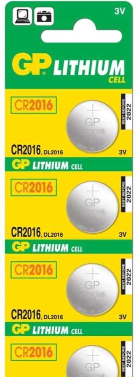 GP Battery GP baterijos ličio elementas CR2016, Vienkartinės baterijos, CR2016, Ličio, 3 V, 5 vnt., Nerūdijančio plieno