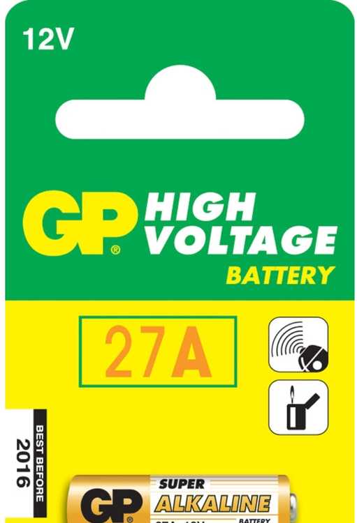 GP Battery GP baterijos, aukštos įtampos, 27 A, vienkartinės baterijos, šarminės, 12 V, 1 vnt., daugiaspalvės, lizdinė pakuotė