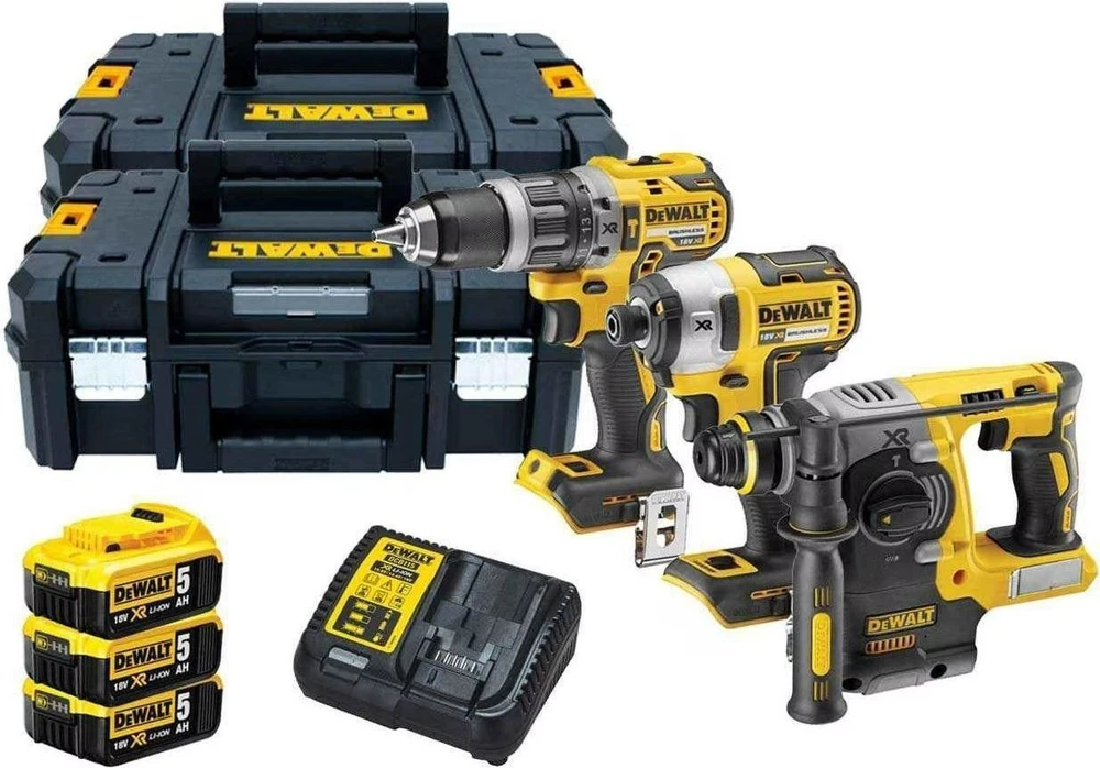 Akumuliatorinių įrankių rinkinys DEWALT DCK368P3T, DCD796 + DCF887 + DCH273 | 18V | 3x4.0Ah | 2xTSTAK II