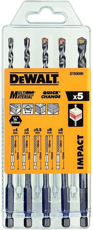 Grąžtas rinkinyje 5 vnt. universalūs karbido grąžtai, 1/4" DEWALT laikiklis [DT60099-QZ]