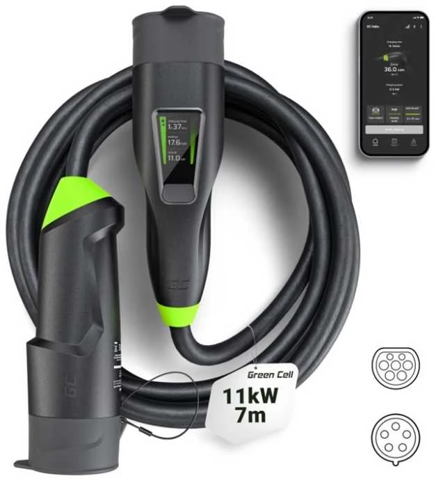 Žalias Cell type 2 - type 2, 11kW, 7m ilgio krovimo laidas su valdikliu