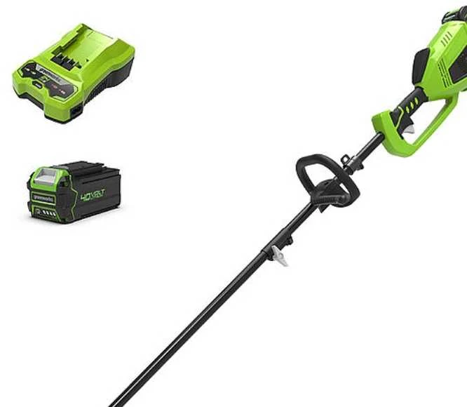 Greenworks styginė žoliapjovė ir krūmapjovė viename 40V GD40BCK4 (su 4Ah akumuliatoriumi)