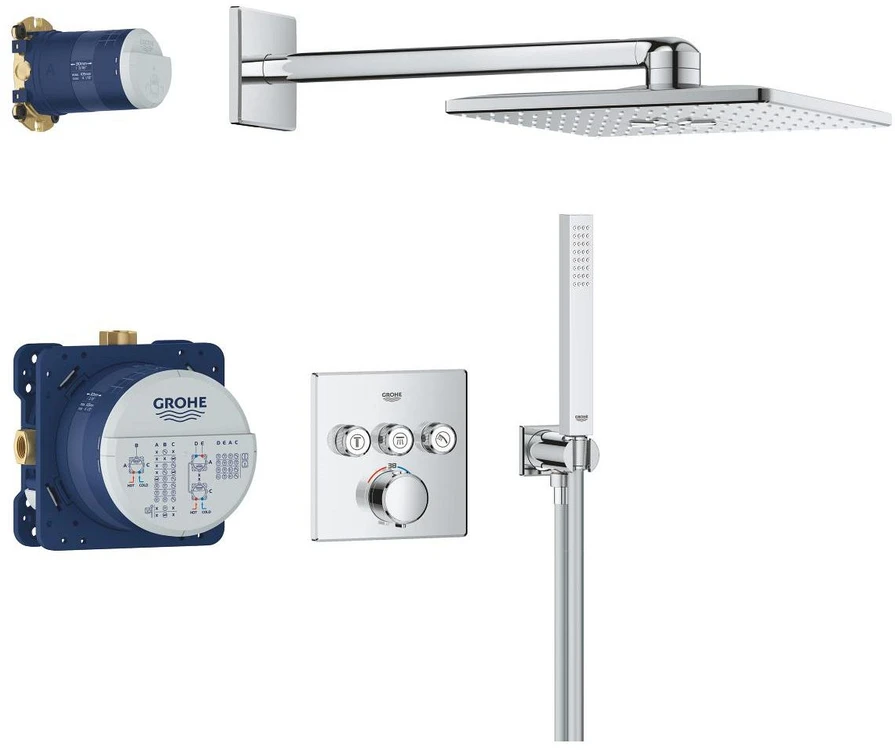 Grohe SmartControl Vitalio SmartActive 310 Cube potinkinė termostatinė dušo sistema, chromas