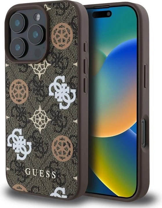 Guess PU 4G Peony MagSafe Apple iPhone 16 Pro dėklas telefonui rudos spalvos