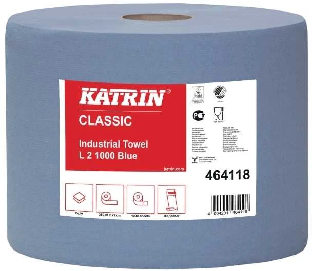 Popierinis rankšluostis Katrin 464118 klasikinis, pramoninis, mėlynas, 2 ritinėlių pakuotė