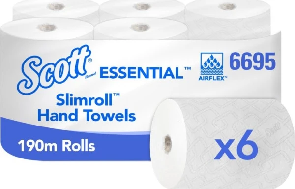Kimberly-Clark Scott Slimroll - Popieriniai rankšluosčiai ritinėlyje, balta, 6 ritinėliai - 190 m