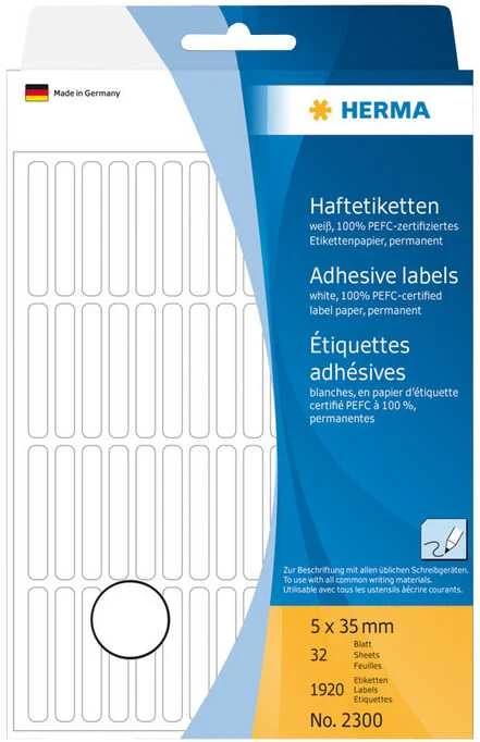 HERMA Vielzwecketiketten baltas 5x35 mm Papier matt 1920 St.