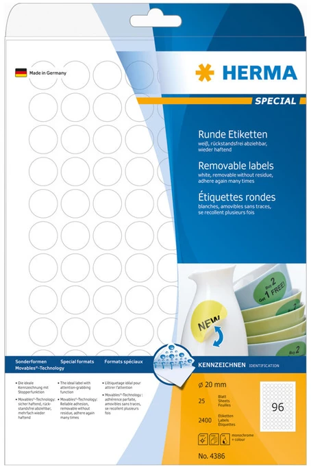 HERMA 4386 etiketė spausdinimui Balta Lipni spausdintuvo etiketė