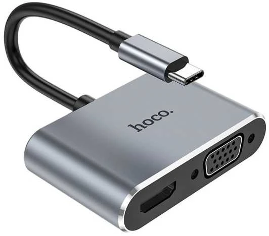 Adapteris Hoco HB30 Type-C į HDMI+VGA+USB-A3.0+Type-C pilkas