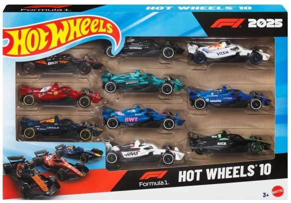 Mattel Hot Wheels F-1 lenktynės 1:64 10 dalių pakuotė