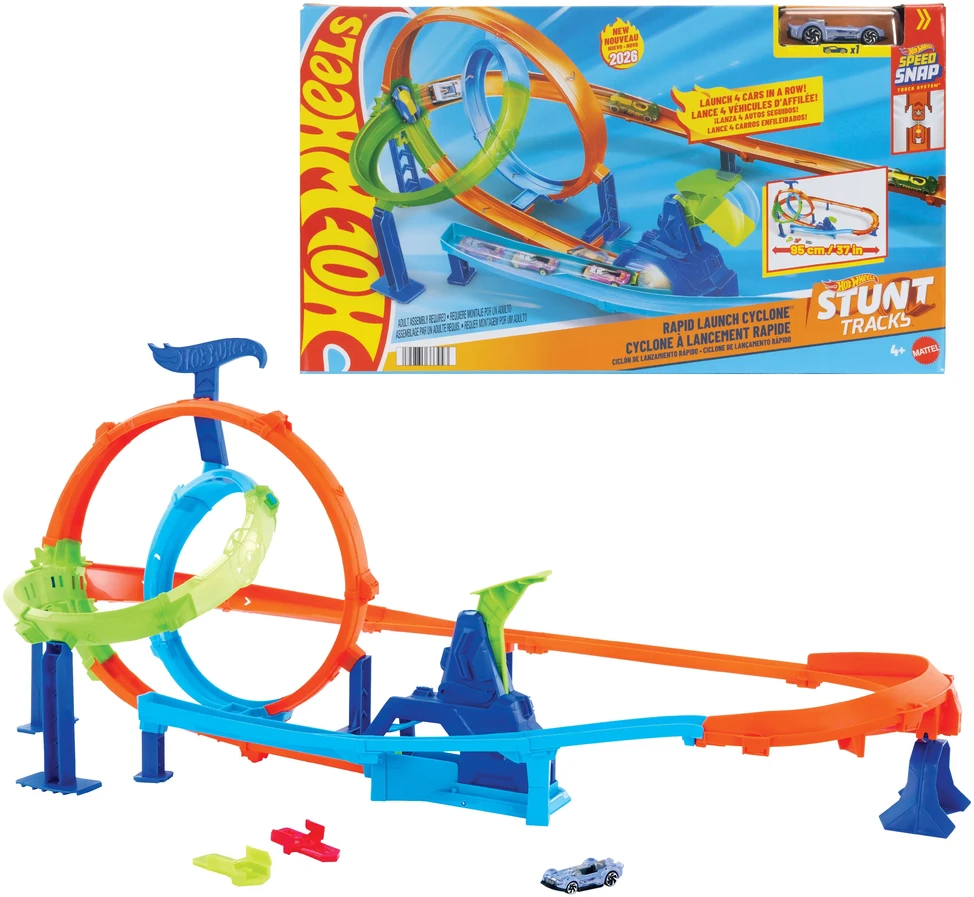 Mattel HOT WHEELS STUNT TRACKS rinkinys – Dvigubos kilpos iššūkis (JHK73)