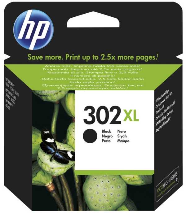 Hewlett Packard (HP) HP 302XL High Yield Juodas rašalo kasetė, 480 puslapių, skirta HP Officejet 3830,3834,4650, Deskjet 2130,3630,1010, Envy 4520