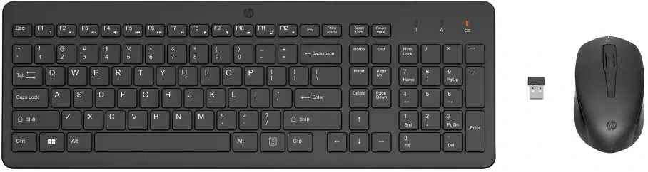 HP 330 Belaidė klaviatūra ir pelė Combination, Full-size (100%), Wireless, RF belaidė, QWERTY, Juodas, su pele