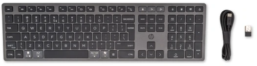 HP 720 Įkraunama belaidė klaviatūra, skirta įvairiems įrenginiams, pilno dydžio (100 %), belaidė, USB + „Bluetooth“, mechaninė, QWERTY, juoda