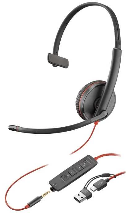 HP Blackwire 3215 Vienpusės USB-C Ausinės +3.5mm Plug +USB-C/A