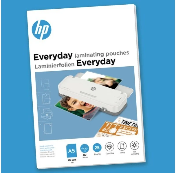 HP EVERYDAY laminuoti lapai, A5, 80 mikronų, 25 vnt., blizgūs/poliruoti