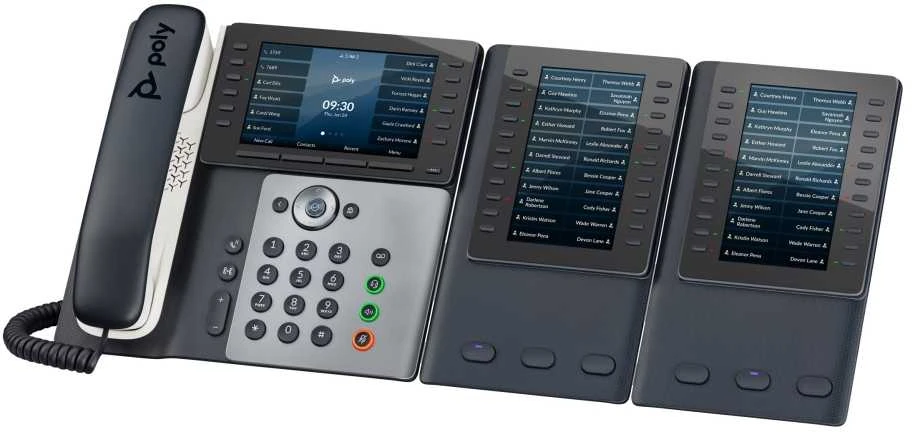 HP Poly Edge telefonas su dviem išplėtimo moduliais