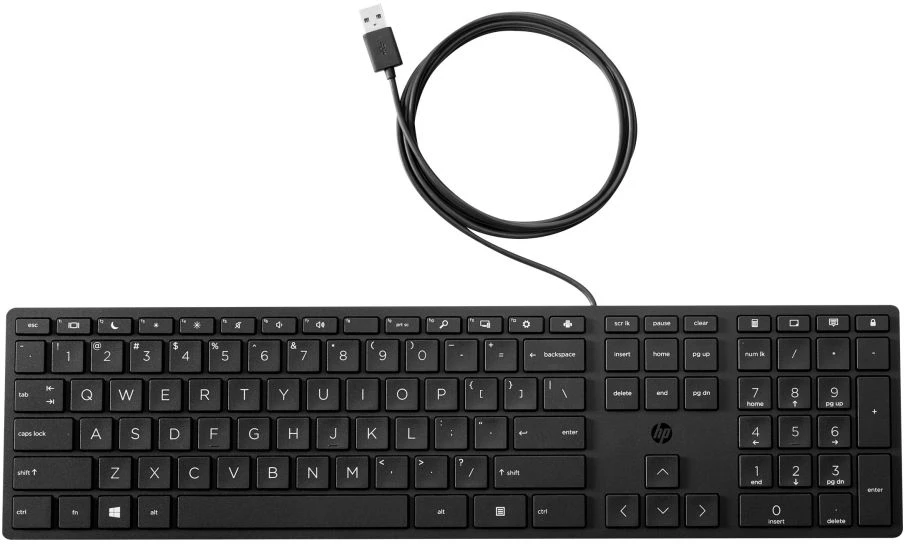 HP laidinė stalinė 320K klaviatūra, pilno dydžio (100%), laidinė, USB, membraninė, juoda